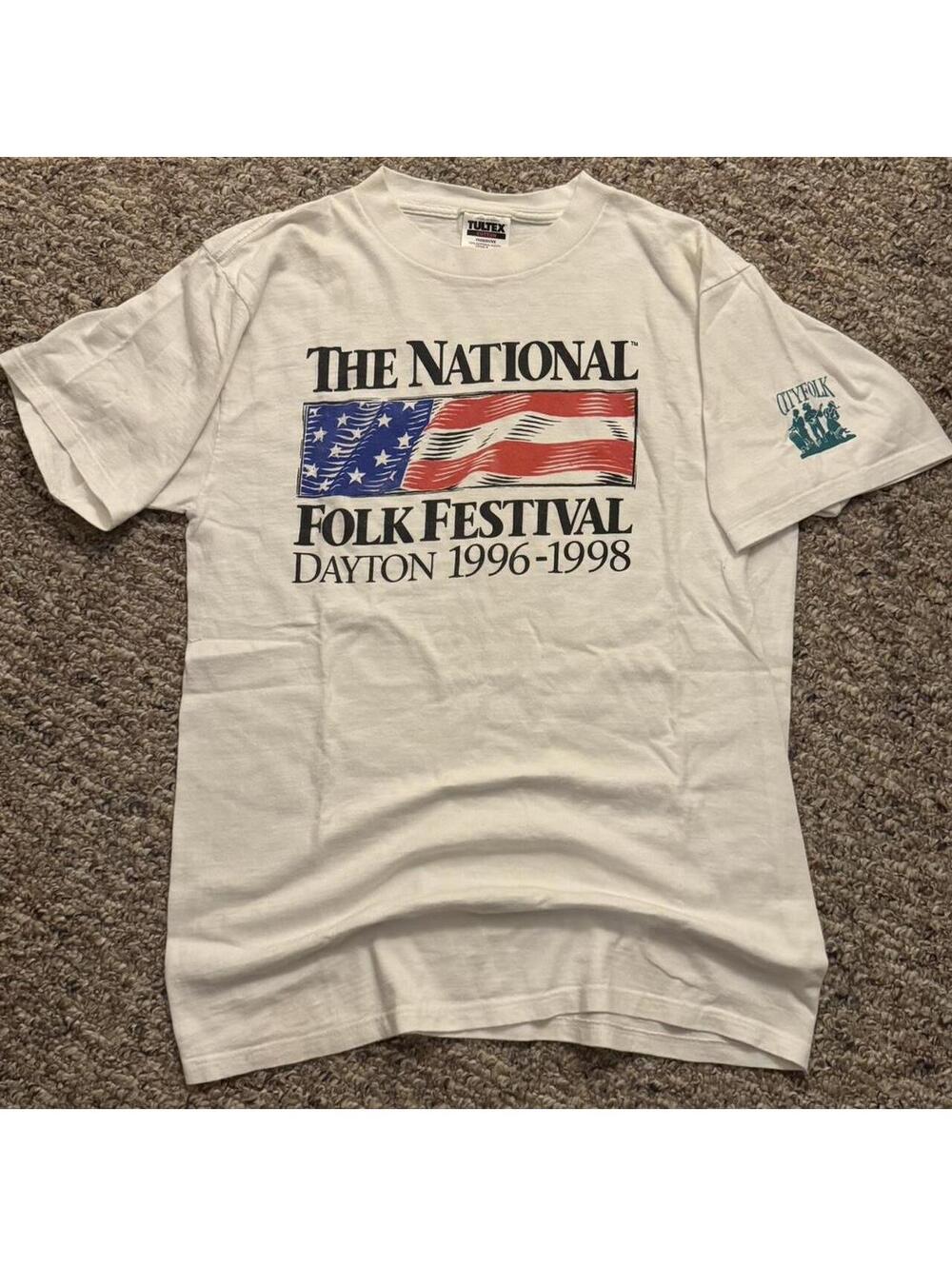 Vintage 1996 Folk Festival Dayton Graphic T-Shirt Tultex Size Large L